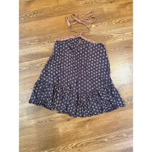 O’Neill Blue Floral Halter Neck Ruffle Tiered Sleeveless Tunic Mini Dress Large